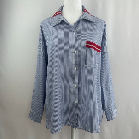 Zara Preppy Varsity Blue Pinstripe shirt – Women’s Medium M - Picture 3 of 13